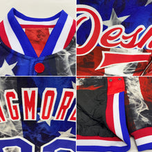 Load image into Gallery viewer, Custom White Royal-Red American Flag Fashion 3D Bomber Full-Snap Varsity Letterman Jacket