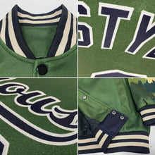Load image into Gallery viewer, Custom Olive Black-Cream Camo Sleeves 3D Pattern Design Bomber Full-Snap Varsity Letterman Salute To Service Jacket
