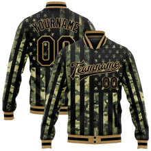 Load image into Gallery viewer, Custom Camo Black-Old Gold American Flag Fashion 3D Bomber Full-Snap Varsity Letterman Salute To Service Jacket