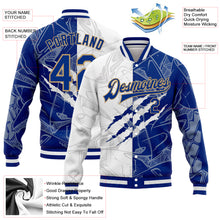 Load image into Gallery viewer, Custom Graffiti Pattern Royal-Old Gold Scratch 3D Bomber Full-Snap Varsity Letterman Jacket