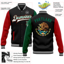 Load image into Gallery viewer, Custom Black Kelly Green-Red Mexico 3D Bomber Full-Snap Varsity Letterman Two Tone Jacket