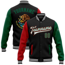 Load image into Gallery viewer, Custom Black Kelly Green-Red Mexico 3D Bomber Full-Snap Varsity Letterman Two Tone Jacket