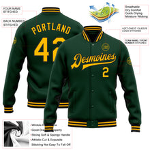 Load image into Gallery viewer, Custom Green Gold-Black Bomber Full-Snap Varsity Letterman Jacket