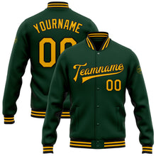 Load image into Gallery viewer, Custom Green Gold-Black Bomber Full-Snap Varsity Letterman Jacket