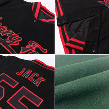 Load image into Gallery viewer, Custom Green White-Gold Bomber Full-Snap Varsity Letterman Jacket