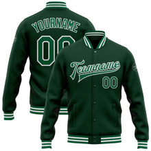 Load image into Gallery viewer, Custom Green Kelly Green-White Bomber Full-Snap Varsity Letterman Jacket