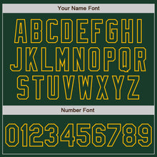 Load image into Gallery viewer, Custom Green Gold Bomber Full-Snap Varsity Letterman Jacket