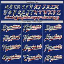 Load image into Gallery viewer, Custom Royal Vintage USA Flag Cream-Black Bomber Full-Snap Varsity Letterman Jacket