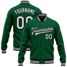 Load image into Gallery viewer, Custom Kelly Green White-Black Bomber Full-Snap Varsity Letterman Jacket