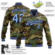 Load image into Gallery viewer, Custom Camo Light Blue-Navy Bomber Full-Snap Varsity Letterman Salute To Service Jacket