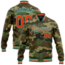 Load image into Gallery viewer, Custom Camo Orange-Kelly Green Bomber Full-Snap Varsity Letterman Salute To Service Jacket