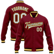 Load image into Gallery viewer, Custom Crimson White Black-Gold Bomber Full-Snap Varsity Letterman Jacket