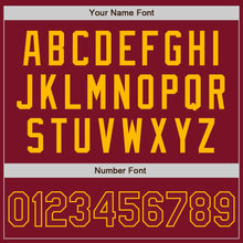 Load image into Gallery viewer, Custom Crimson Gold Bomber Full-Snap Varsity Letterman Jacket