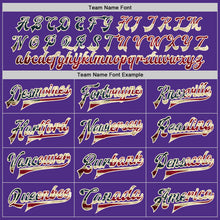 Load image into Gallery viewer, Custom Purple Vintage USA Flag Cream-Black Bomber Full-Snap Varsity Letterman Jacket