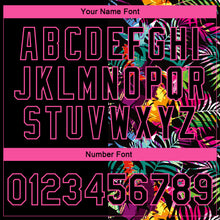 Load image into Gallery viewer, Custom Black Pink-Light Blue Hawaii Palm Trees 3D Bomber Full-Snap Varsity Letterman Jacket