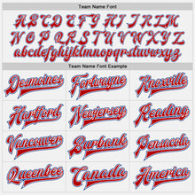 Load image into Gallery viewer, Custom White Red Pinstripe Royal Bomber Full-Snap Varsity Letterman Jacket