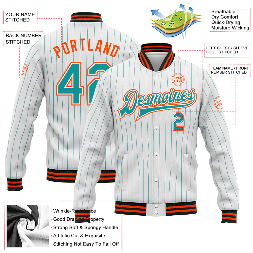 Custom Aqua Orange-White Varsity Full-Snap Classic Style Letterman Baseball Jacket main image 0