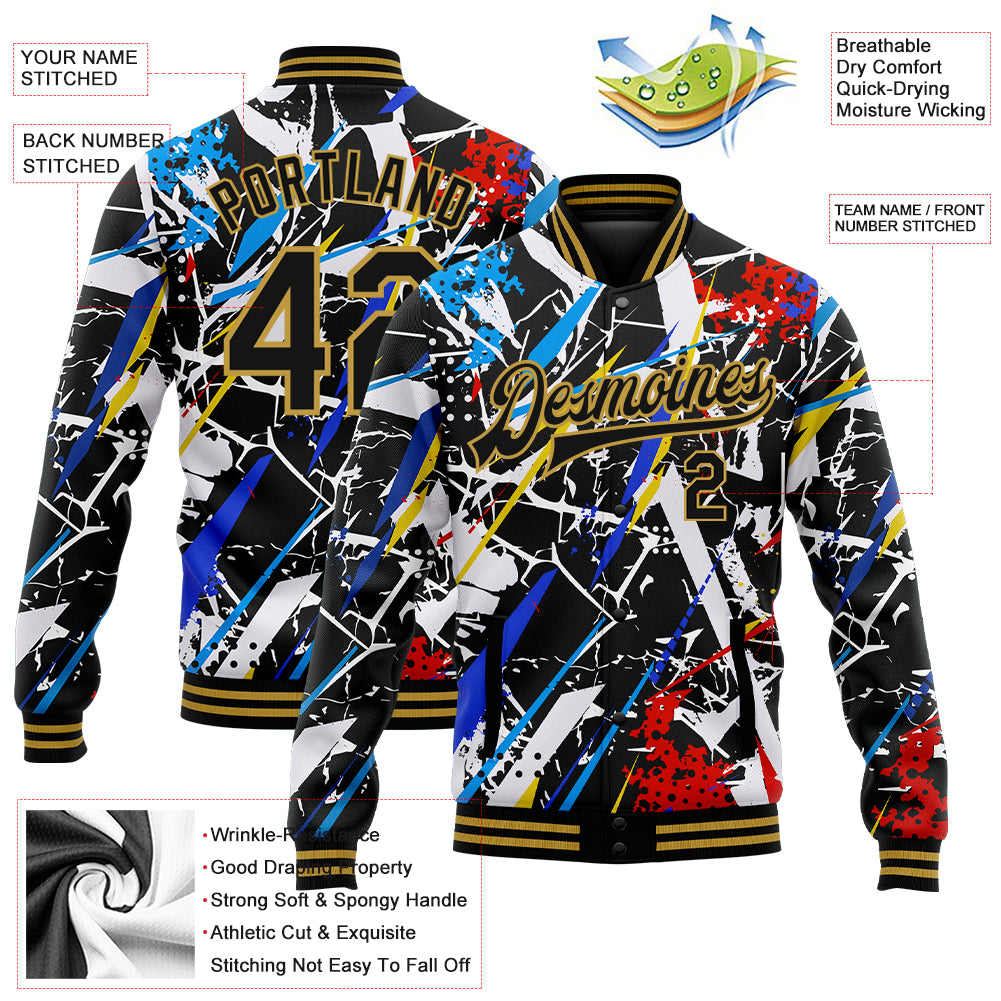 Custom Midnight Green Gold-Cream Stripe Graffiti Pattern Varsity Full-Snap Jacket main image 1