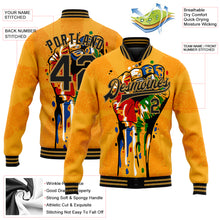 Load image into Gallery viewer, Custom Gold Black-Old Gold Black History Month 3D Pattern Design Bomber Full-Snap Varsity Letterman Jacket
