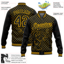 Load image into Gallery viewer, Custom Black Gold Check And Tiger 3D Pattern Design Bomber Full-Snap Varsity Letterman Jacket