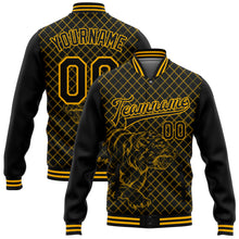 Load image into Gallery viewer, Custom Black Gold Check And Tiger 3D Pattern Design Bomber Full-Snap Varsity Letterman Jacket