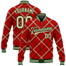 Load image into Gallery viewer, Custom Red Cream-Green Check Board 3D Pattern Design Bomber Full-Snap Varsity Letterman Jacket