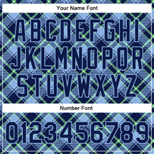 Load image into Gallery viewer, Custom Navy Light Blue-Neon Green Check Board 3D Pattern Design Bomber Full-Snap Varsity Letterman Jacket