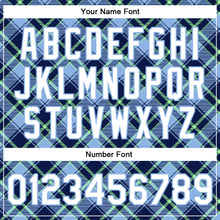 Load image into Gallery viewer, Custom Light Blue Navy-Neon Green Check Board 3D Pattern Design Bomber Full-Snap Varsity Letterman Jacket