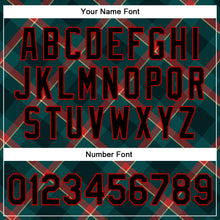 Load image into Gallery viewer, Custom Midnight Green Black-Red Check Board 3D Pattern Design Bomber Full-Snap Varsity Letterman Jacket