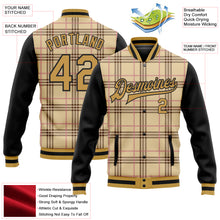 Load image into Gallery viewer, Custom City Cream Old Gold Black-Light Pink Check Board 3D Pattern Design Bomber Full-Snap Varsity Letterman Jacket