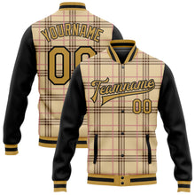 Load image into Gallery viewer, Custom City Cream Old Gold Black-Light Pink Check Board 3D Pattern Design Bomber Full-Snap Varsity Letterman Jacket