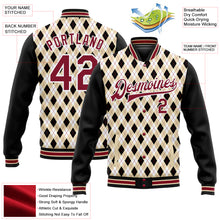 Load image into Gallery viewer, Custom City Cream Crimson-Black Check Board 3D Pattern Design Bomber Full-Snap Varsity Letterman Jacket