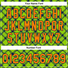 Load image into Gallery viewer, Custom Neon Green Bay Orange-Navy Check Board 3D Pattern Design Bomber Full-Snap Varsity Letterman Jacket