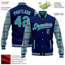 Load image into Gallery viewer, Custom Navy Teal Gray-Shadow Blue Classic Western Plaid 3D Pattern Design Bomber Full-Snap Varsity Letterman Jacket
