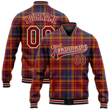 Load image into Gallery viewer, Custom Crimson Cream Black-City Cream Classic Western Plaid 3D Pattern Design Bomber Full-Snap Varsity Letterman Jacket