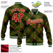 Load image into Gallery viewer, Custom Green Red-Cream Check Board 3D Pattern Design Bomber Full-Snap Varsity Letterman Jacket