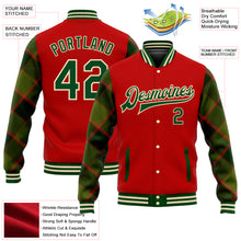 Load image into Gallery viewer, Custom Red Green-Cream Check Board 3D Pattern Design Bomber Full-Snap Varsity Letterman Jacket