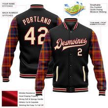 Load image into Gallery viewer, Custom Black Cream Crimson-City Cream Classic Western Plaid 3D Pattern Design Bomber Full-Snap Varsity Letterman Jacket