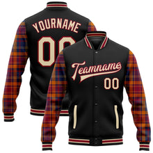 Load image into Gallery viewer, Custom Black Cream Crimson-City Cream Classic Western Plaid 3D Pattern Design Bomber Full-Snap Varsity Letterman Jacket