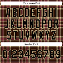 Load image into Gallery viewer, Custom Brown Black Vegas Gold City Cream-Crimson Classic Western Plaid 3D Pattern Design Bomber Full-Snap Varsity Letterman Jacket