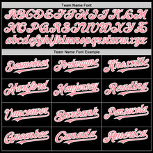 Load image into Gallery viewer, Custom Black Medium Pink-White Bomber Full-Snap Varsity Letterman Hoodie Jacket