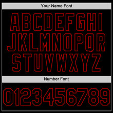 Load image into Gallery viewer, Custom Black Red Bomber Full-Snap Varsity Letterman Hoodie Jacket