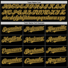 Load image into Gallery viewer, Custom Black Old Gold Bomber Full-Snap Varsity Letterman Hoodie Jacket