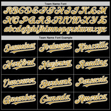 Load image into Gallery viewer, Custom Black Old Gold-White Bomber Full-Snap Varsity Letterman Hoodie Jacket