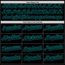 Load image into Gallery viewer, Custom Black Teal Bomber Full-Snap Varsity Letterman Hoodie Jacket