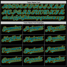Load image into Gallery viewer, Custom Black Teal-Yellow Bomber Full-Snap Varsity Letterman Hoodie Jacket