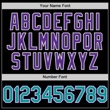 Load image into Gallery viewer, Custom Black Teal-Purple Bomber Full-Snap Varsity Letterman Hoodie Jacket
