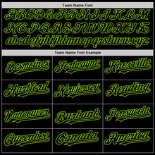 Load image into Gallery viewer, Custom Black Neon Green Bomber Full-Snap Varsity Letterman Hoodie Jacket