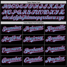 Load image into Gallery viewer, Custom Black Pink-Light Blue Bomber Full-Snap Varsity Letterman Hoodie Jacket