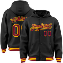 Load image into Gallery viewer, Custom Black Crimson-Gold Bomber Full-Snap Varsity Letterman Hoodie Jacket
